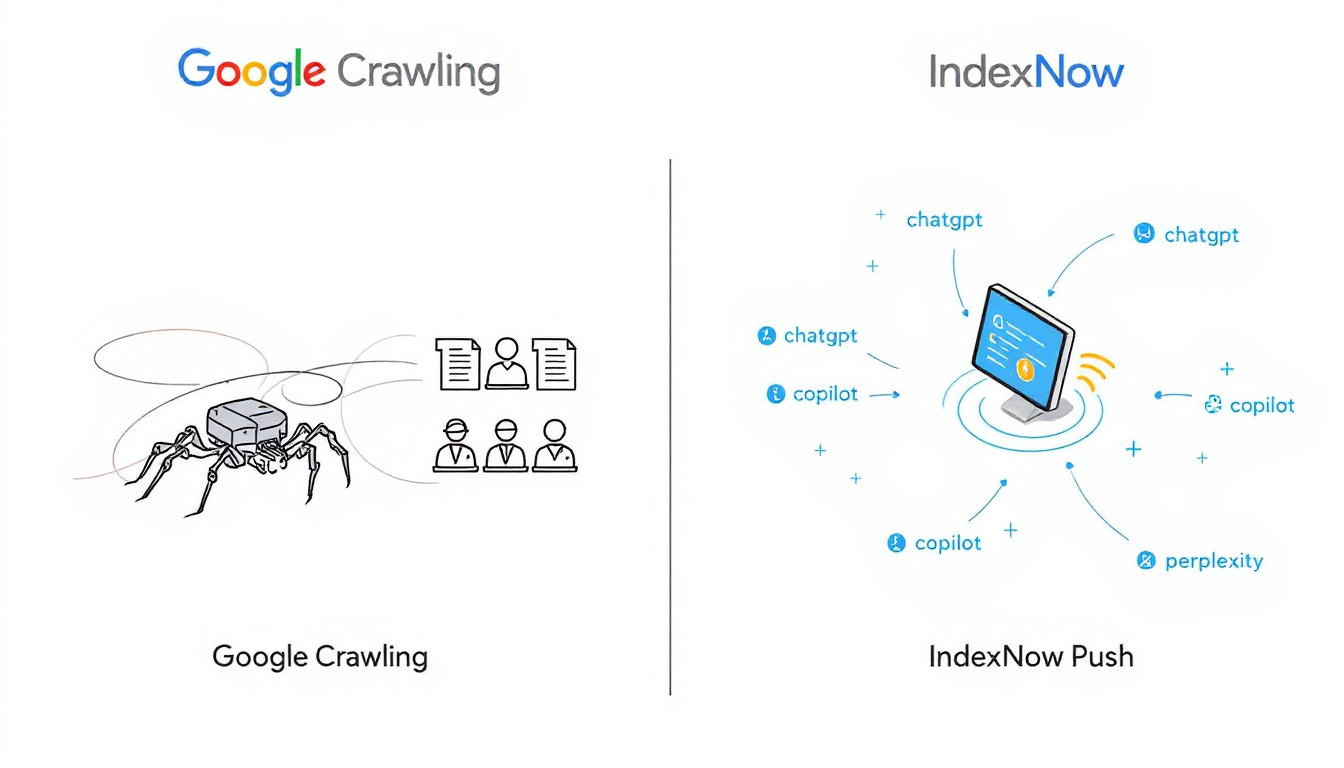 Google vs IndexNow comparison showing different indexing approaches