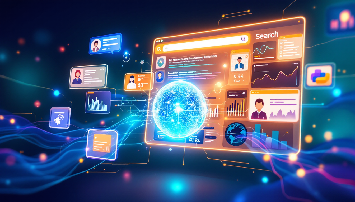 AI and SEO concept with digital brain and search interface