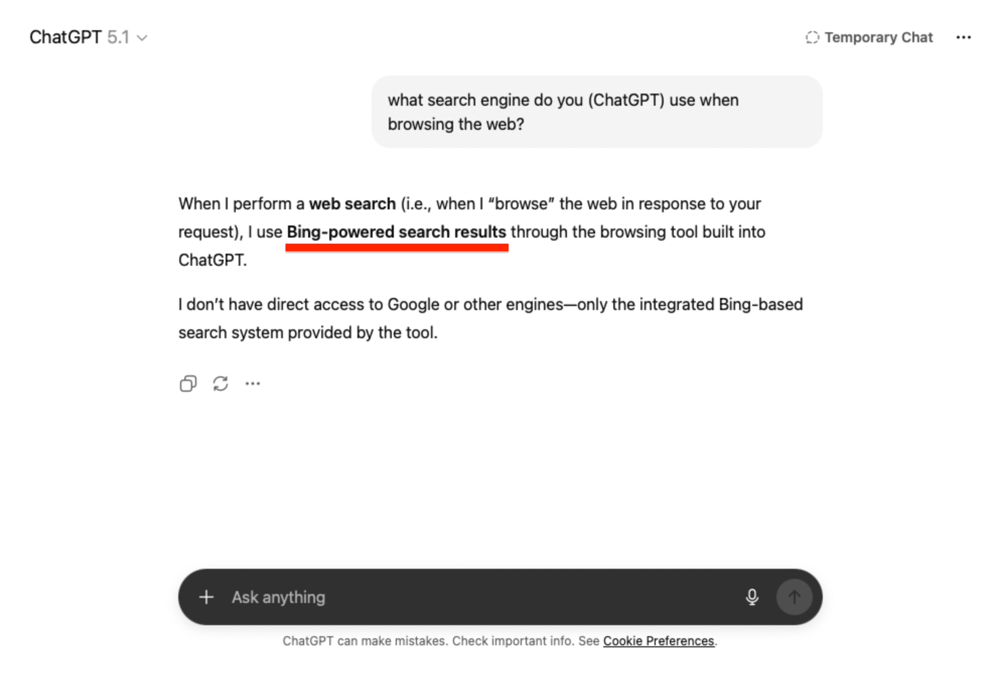 ChatGPT uses Bing